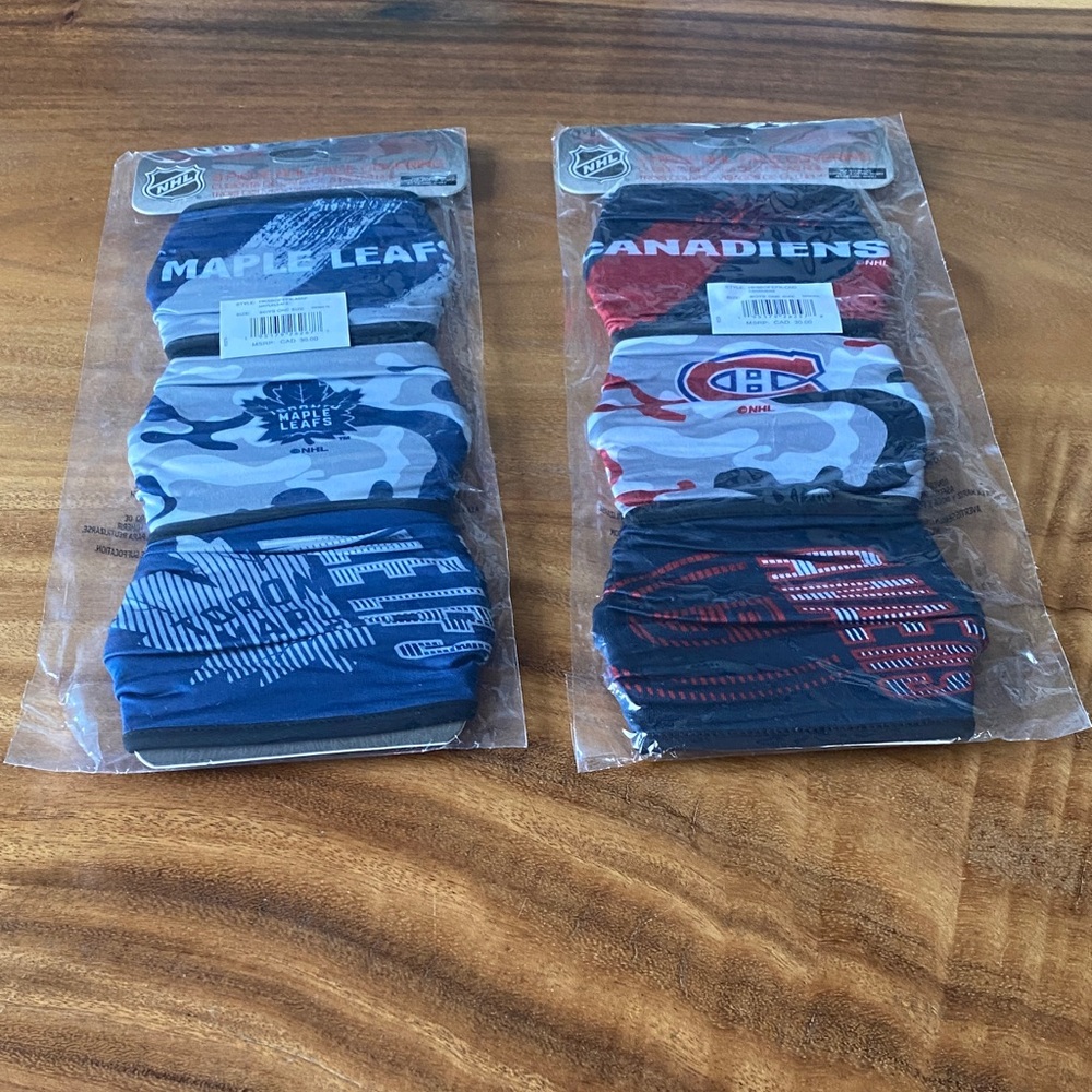 6 pack NHL Blue and Red Kids Face Masks Set